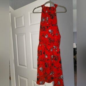 Red Floral Halter Dress
